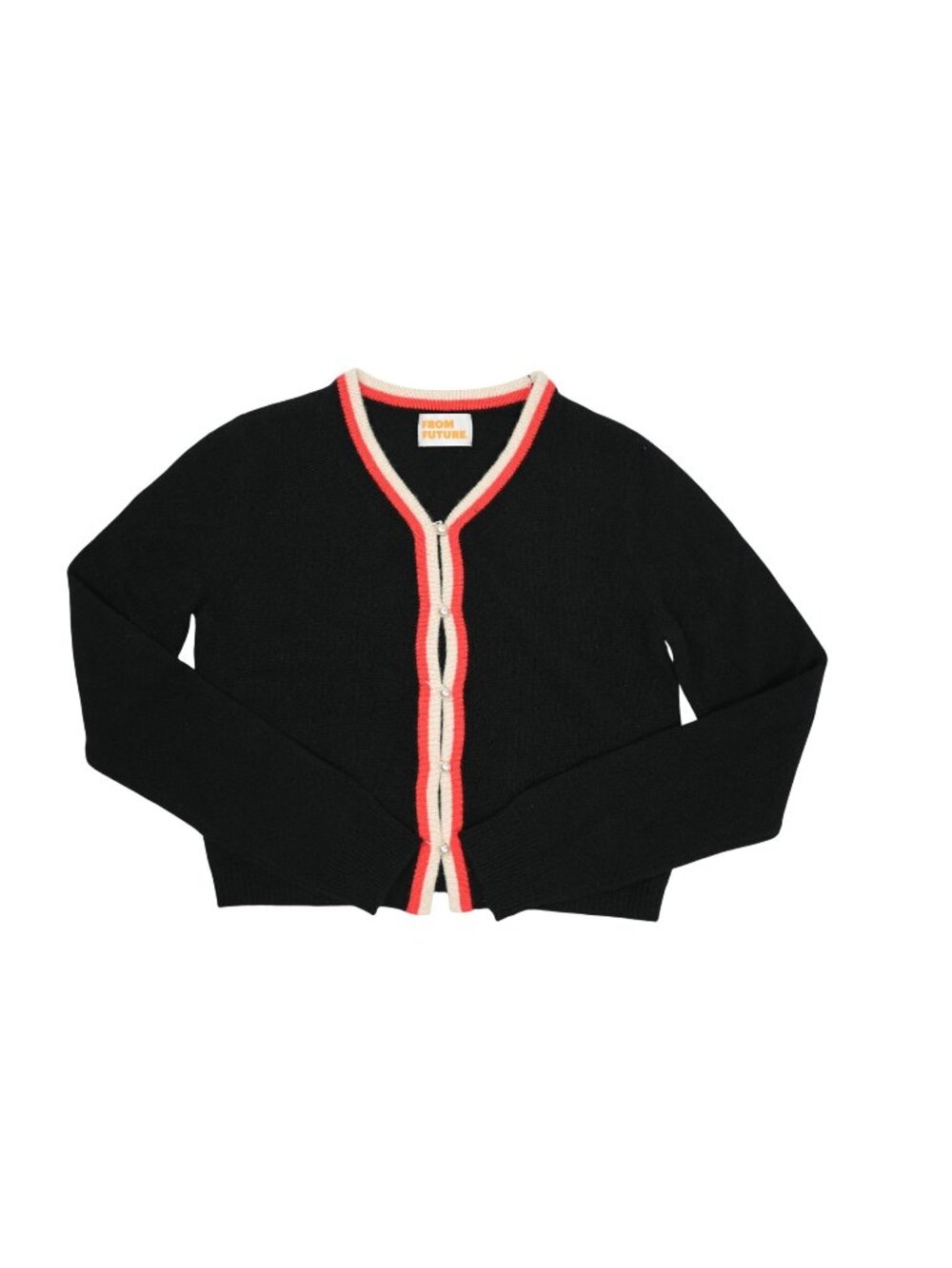 From Future Cardigan Pearl Buttons in Black with Red Trim